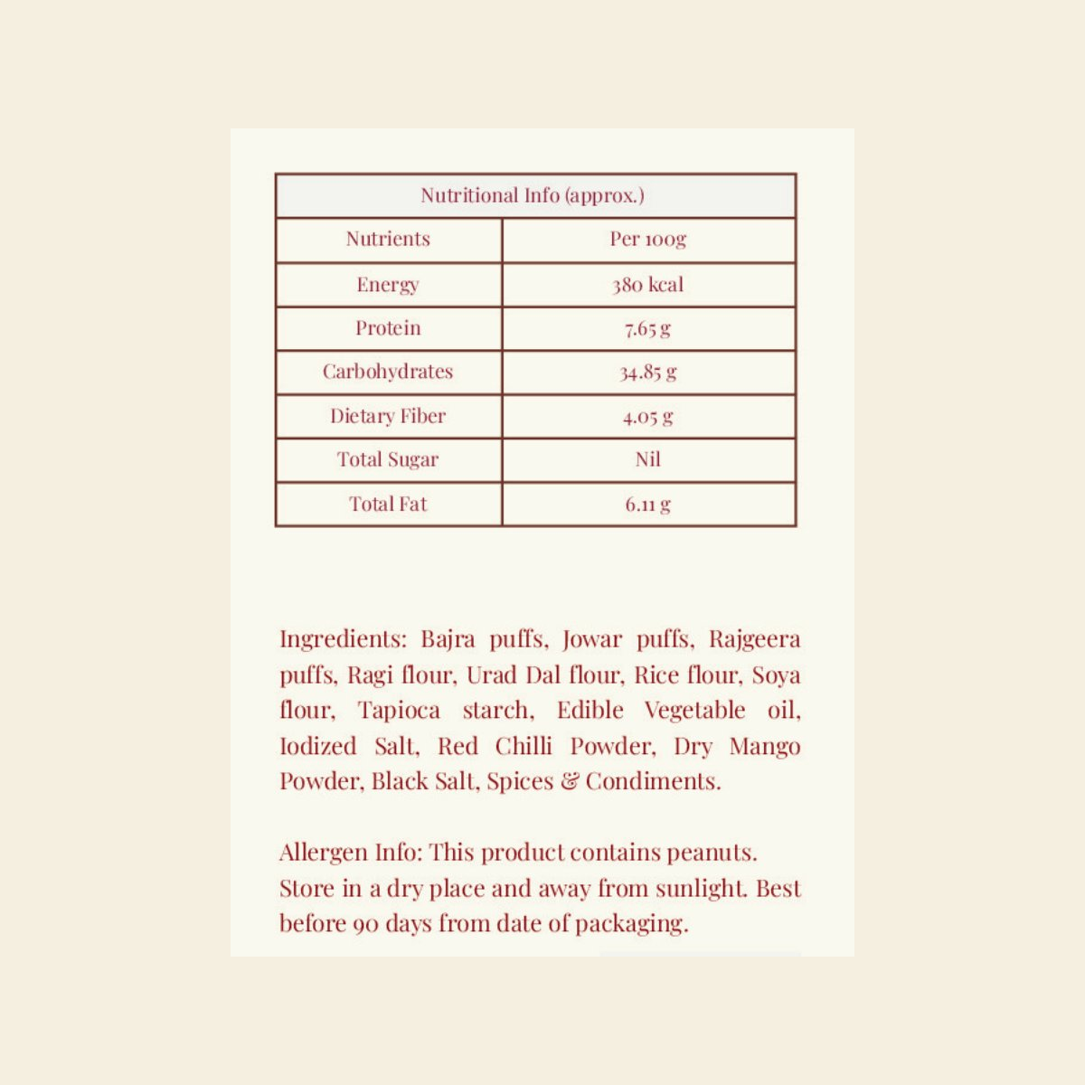 Millet Mix nutritional information