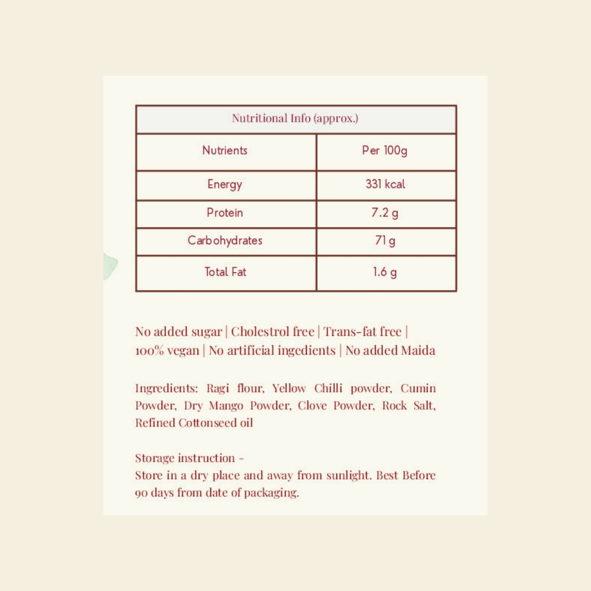 Ragi Sev nutritional information